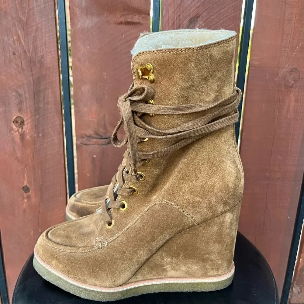 VERONICA BEARD Ananya Water Repellent/Shearling Suede Boot in tan size 10